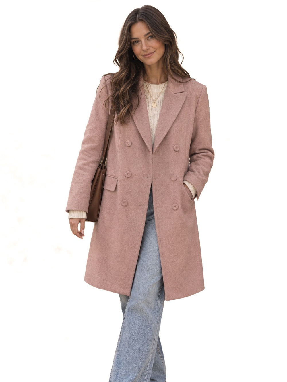 ZARA Double Breasted Long Blazer Coat Dusty Pink Medium M